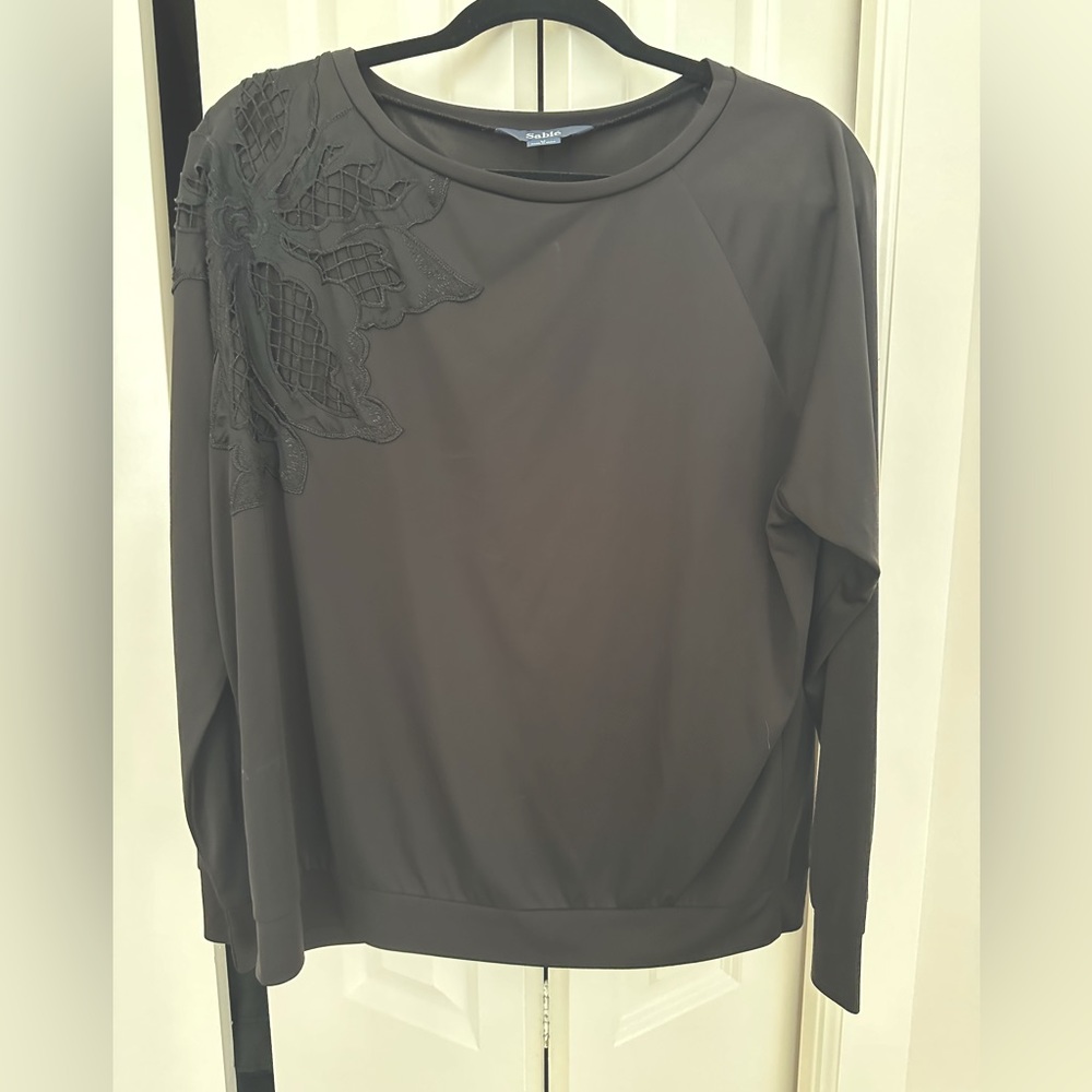 Black long sleeve floral decor shirt